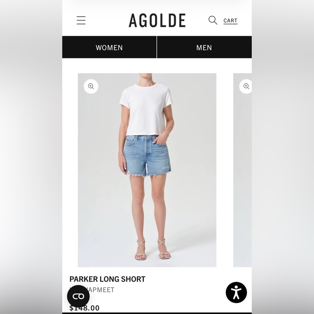 Agolde Parker Long Light Blue Denim Cutoff Shorts size 33